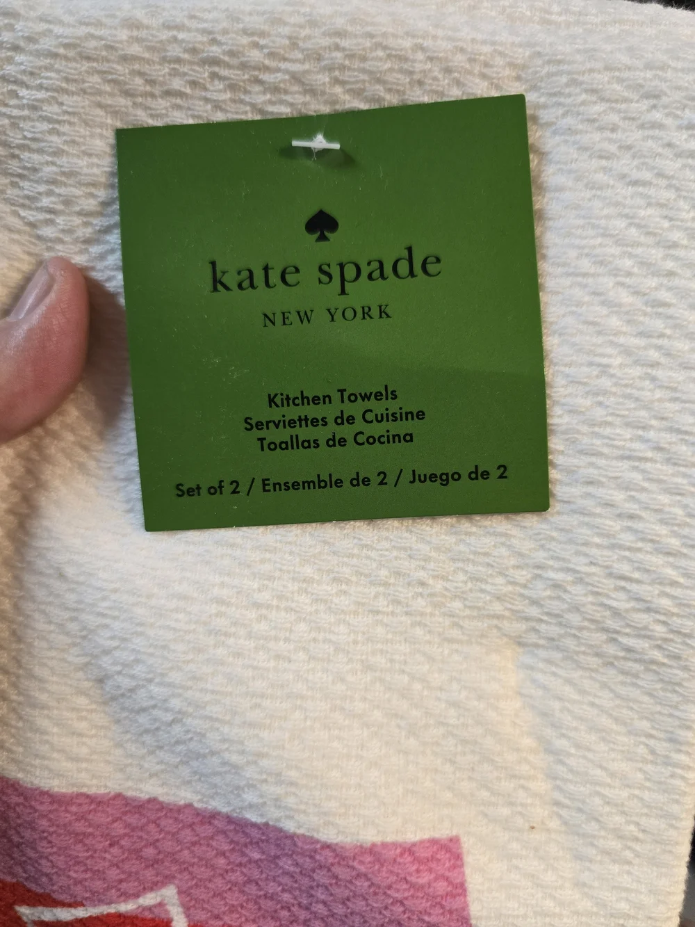 Kate Spade NWT 2 White Kitchen Towel with Pink & Red Drink Design